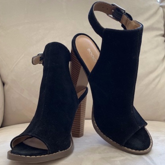 Sociology Peep/open Toe Booties Size 6, black - Picture 1 of 5